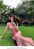 KYLETHOMASW  -  Women's Print Long Dresses Elegant V-neck Sleeveless Bodycon Evening Party Dress New Fashion Slim Waist Vestidos Mujer New Robe