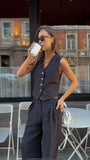KYLETHOMASW  -  New Womem Linen Cotton Chic Vest Pants Suit Two-Piece Set Office Ladies Summer Korean Fashion 2 Piece Sets Womens Casual Outfits