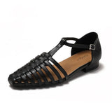 KYLETHOMASW  -  Flat Sandals Women's French Retro Roman Sandals Women's Summer Outer Wear Flat-soled Bag Head Hollow Woven Pig Cage Shoes Women