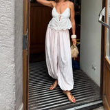 KYLETHOMASW  -  Women Casual Solid High Waist Pleated Balloon Long Pants Women Y2k Baggy Bloomers Solid Color High Waist Loose Fit Capris