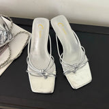 KYLETHOMASW  -  Fashion Shallow Women Thin Heel Slippers Slides Square Toe Ladies Medium Heel Slippers Sandals Shoes Female Flip flops Pumps