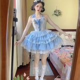 KYLTHOMASW  - Japan Lolita Fish Bone Lace Hanging Neck Corset Half Skirt Set Victoria Fashion Tea Party Cute Girl Suit