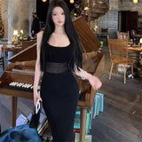 KYLETHOMASW  -  Women's Knitted Hollow Out Slim Fit Strap Dr Sensual Waist Cinching Slimming Ele Ladylike Bodycon Spring Season