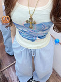 KYLETHOMASW  -  Summer Hot Retro American Lazy Style Straight Tube Loose Mid Low Waist Drawstring Plaid Casual Pants Women