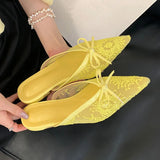 KYLETHOMASW  -  Fashion Butterfly-Knot Mesh Women Flats Slippers Mules Shoes Female Slides Pointed Toe Ladies Flats Slippers Sandals Shoes