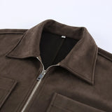 KYLETHOMASW  -  Fashion Lapel Collar Zipper Jacket Women's Casual Solid Suede Full Sleeve Coat 2025 Lady Autumn Chic High Street Outwear