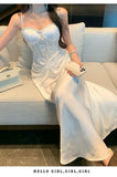 KYLETHOMASW  -  Lace Strapless Long Dress Women Sleeveless Camisole French Elegant Dress Solid A Line Dinner Night Fashion Simple Vestidos New