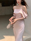 KYLETHOMASW  -  Summer Elegant Women Spaghetti Strap Dress Solid Y2K Sleeveless A-Line Princess Prom Wedding Evening Pirty Backless Clothes