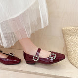 KYLETHOMASW  -  Women Patent Leather Rhinestone Buckle Mary Jane Square Toe Block Heel Dual Strap Casual Summer Office Wedding Party Pumps Shoes