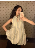 KYLETHOMASW  -  New Chinese Style Vintage Jacquard Stand up Collar Flower Bud Tank Top Women Clothing Summer Striped Slim Sleeveless Women Tops