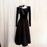 KYLETHOMASW  -  Pink Long Sleeve  Knot Maxi Dress Women's High Waist Gentle Style Spring Autumn Long Skirt A-Line Dress Korean Style
