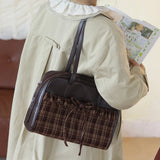 KYLETHOMASW  -  Patchwork Vintage Plaid Bow Women's Handbags Office Lady Fashion All Match Shoulder Bags Sweet Y2k Aesthetic Casual Underarm Bag