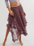KYLETHOMASW  -  New Fashion Womens Midi Skirts Lace Elastic High Waist Skirts Spring Summer Irregular Hem Casual Skirts Hot Sale S M L