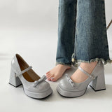 KYLETHOMASW  -  New Spring Platform Thick Heel Women Mary Jane Shoes Fashion Square Toe Shoes Ladies Elegant Height Increase Dress Shoes