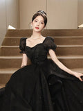 KYLTHOMASW  -   New Graduation High School Dress French High end Black Long Evening Dresses for Women Bubble Sleeve Bridesmaid Wedding Dress