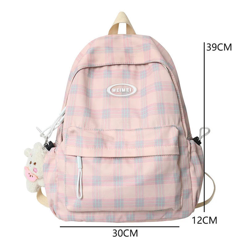 Kylethomasw Middle School Bags for Girls Teenagers Student Backpack Women Plaid Nylon Casual Campus Korean Bagpack