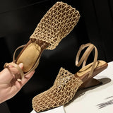 KYLETHOMASW  -  New Mesh Design Women's Sandals Square Toe Muller Slippers Fashion High Heels Summer Casual Office Shoes Sandalias Mujer