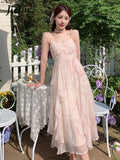 KYLETHOMASW  -  Chic Spaghetti Strap Women's Dresses Summer French Style Princess V-neck Evening Dresses Fashion Elegant Female Dress
