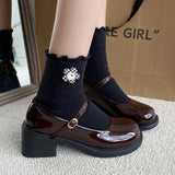KYLETHOMASW  -  New Autumn Women Mary Jane Shoes Simple Glossy PU Ladies Causal Uniform Low-heeled Shoes Fashion Versatile Lolita Women's Pumps