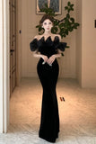 KYLETHOMASW  -  Spring French High-end Chic Elegant Evening Gown Women's Off-the-shoulder Velvet Backless Slim Dress Fashion Designed Ball Gown