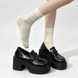 KYLETHOMASW  -  Gothic Black Platform Loafers Women Round Toe Slip‑On 8CM High Chunky Block Heel Thick Lug Sole JK Fashion Preppy Y2K Shoes