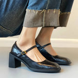 KYLETHOMASW  -  Womens Shoes Coarse Heel Leather Shoes Women's High Heel Mary Jane Shoes Shallow Commuter Shoe Women Heels