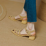 Kylethomasw NEW Summer Women Sandals Sheep Suede Leather Shoes for Women Round Toe Chunky Heel Shoes Cover Toe Sandals Solid Gladiator Shoes