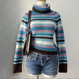 KYLETHOMASW  -  Fashion Rainbow High collar emo Y2K Woman Clothing Cute Female Sweater Sweet Aesthetic Knitwear Lovely Harajuku Classic Pullover