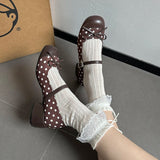 KYLETHOMASW  -  Cute Polka Dot Thick Heel Women Mary Jane Shoes Designer Buckle Strap Pumps Ladies Eelgant Butterfly-knot Dress Single Shoes