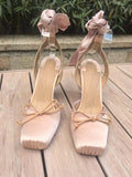 KYLETHOMASW  -  Pink Color Silk Satin Women Sandals Ankle Strap Lace-Up Ribbon Single Shoes Female Summer Elegant Lady High Heels Dressing Party