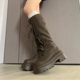 KYLETHOMASW  -  Flats Platform High Boots Women's Designer Shoes for Woman Winter Knee High Boots Lace Up Trend Goth Fashion Boots Femme