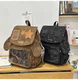 KYLETHOMASW  -  Korean Women Kawaii Ears Backpack Luxury Design Y2k Chic Star Schoolbags for Students Transparent Transparent All Match Ita Bags