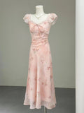 KYLETHOMASW  -  French Holiday Style Sweet Summer Dresses Women New Fashion Floral Pink Chic Long Dress Female Elegant Korean Popular Clothes