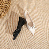 KYLETHOMASW  -  Women's Flat Shoes Fashionable Pointed Single Shoe New Belt Buckle Flat Single Shoes for Women Black Wide Heels Women
