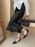 KYLETHOMASW  -  Pointed Heel Sandals Comfort Shoes for Women Suit Female Beige Girls Fashion Black High Leather Low Stiletto Scandals Rubber Fab