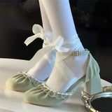 KYLETHOMASW  -  Elegant Summer Original Lolita Ruffle Edge Pearl Edge Women's Shoes Thick Heel Sandals Versatile Daily Japanese Lo Shoes Women