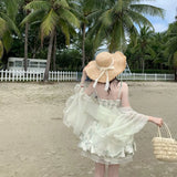 KYLETHOMASW  -  Sexy Sheer Cover-up and Mini Skirt Two-piece Set Women Sweet Elegant Slim Fit Summer Beach Vacation Outfit