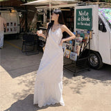 KYLETHOMASW  -  White Lace Camis Dress Women Summer Beach Vacation Backless A Line Dress Korean Fashion Harajuku Sexy Neck Mounted Vestidos New