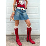 KYLETHOMASW  -  Women's Blue A-line Denim Pleated Skirt Vintage 90s Aesthetic Y2k Jean Skirt Harajuku Korean Cowboy Skirts 2000s Clothes Summer