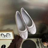 KYLETHOMASW  -  High Quality Women Ruched Rivet Ballet Flats Round Toe Soft Leather Slip on Daily French Casual Flat Shoes Zapatos De Mujer
