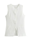 KYLETHOMASW  -  Casual Women 2-piece Vest and Shorts Set Fashion Sleeveless Single Breasted Vest Short Top+zippered Placket Slim Fit Shorts Set