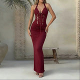 KYLETHOMASW  -  Summer New Strap Long Dress Lace Splicing Strap Pleated Dress