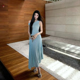 KYLETHOMASW  -  French Sexy Thin Slim Sleeveless Dress Women Summer Holiday Daily Wear Knitted Dresses Elegant Irregular Midi Vestidos A256