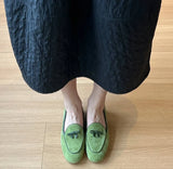 KYLETHOMASW  -  Women Suede Loafers shoes with Genuine Leather Bow Decoration Flat Shoes Comfortable Shallow Mouth Women Shoes Fashionable