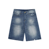 KYLETHOMASW  -  Blank Patched Women Jeans Jorts Do Old Whiskers Wide Leg High Waist Denim Short Pants Vintage Y2k Korean Streetwear