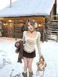 Kylethomasw Y2k Bear Graphic Long Sleeve T-shirts for Women Kawaii Ruffles Lace Long Sleeve Tee Tops Korean Style Cutecore Clothes