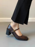 KYLETHOMASW  -  Womens Shoes Coarse Heel Leather Shoes Women's High Heel Mary Jane Shoes Shallow Commuter Shoe Women Heels