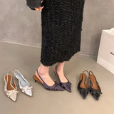 KYLETHOMASW  -  Bowktie pointed toe women slingbacks low thin heel dress shoes