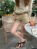 KYLETHOMASW  -  New Beige High Waist Denim Shorts Women Vintage Casual Mini Jeans Shorts Summer 2026