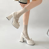 KYLETHOMASW  -  New Spring Platform Thick Heel Women Mary Jane Shoes Fashion Square Toe Shoes Ladies Elegant Height Increase Dress Shoes